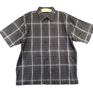 Jeevo Men's Button Up Shirt Black White Plaid BIG 2X Short Sleeve Polyester